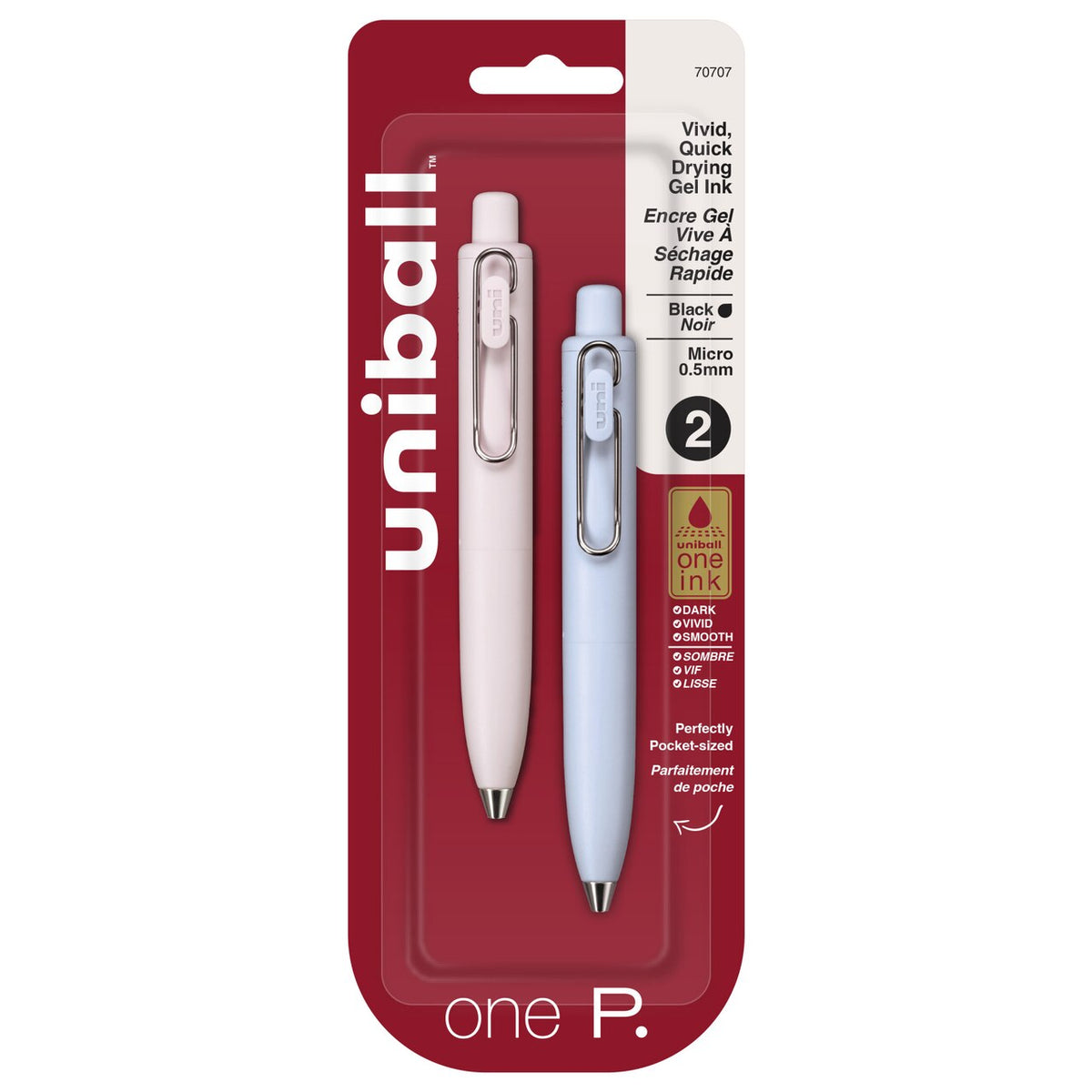Stylos gel rétractables uni™ one P, pointe fine (0,5 mm), noir, paquet de 2 - image 1